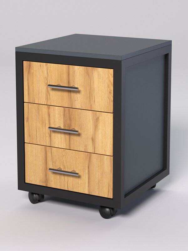 Тумба подкатная НТ-330 "стронг" в стиле лофт, Темно-серый и Дуб Золотистый