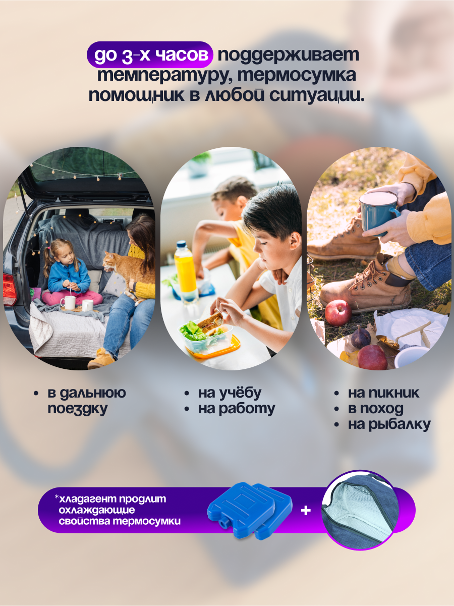 Термосумка для еды, сумка для ланча, сумка-холодильник, ZDK Homium, синяя, 23*13*19 — фото 1