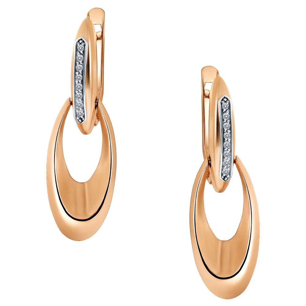 Серьги, красное золото, 585 проба, фианит