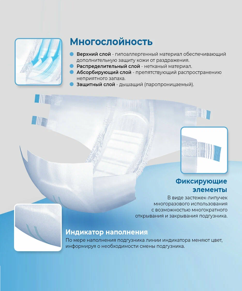 Подгузники для взрослых Dailee Super Medium (M) 30 шт, (75-120 см) для лежачих больных — фото 1