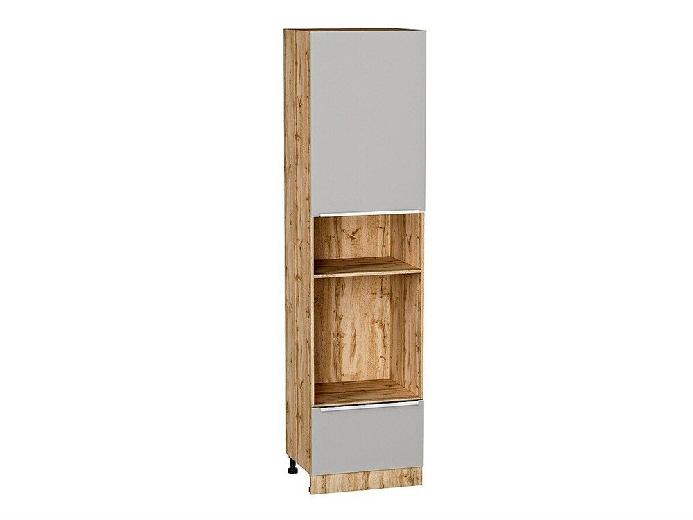 VVT Шкаф пенал с 1-ой дверцей и ящиком под технику Фьюжн Дуб Вотан, Silky Light Grey, 2340 В*Ш*Г 2336*600*576, фасад МДФ Silky Light Grey, корпус Дуб Вотан Silky Light Grey