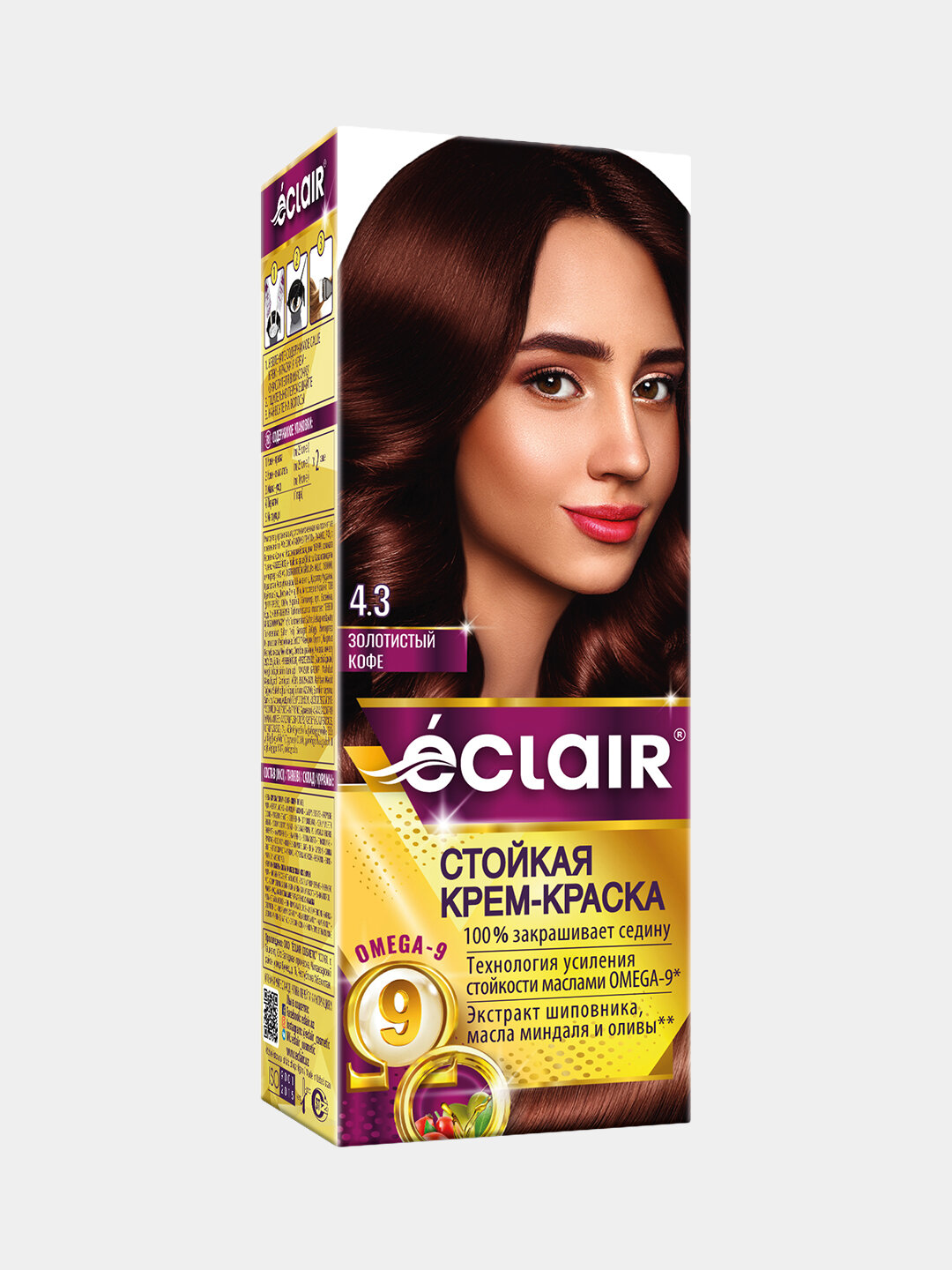 Краска для волос Eclair Omega-9 "Золотистый кофе" 4.3