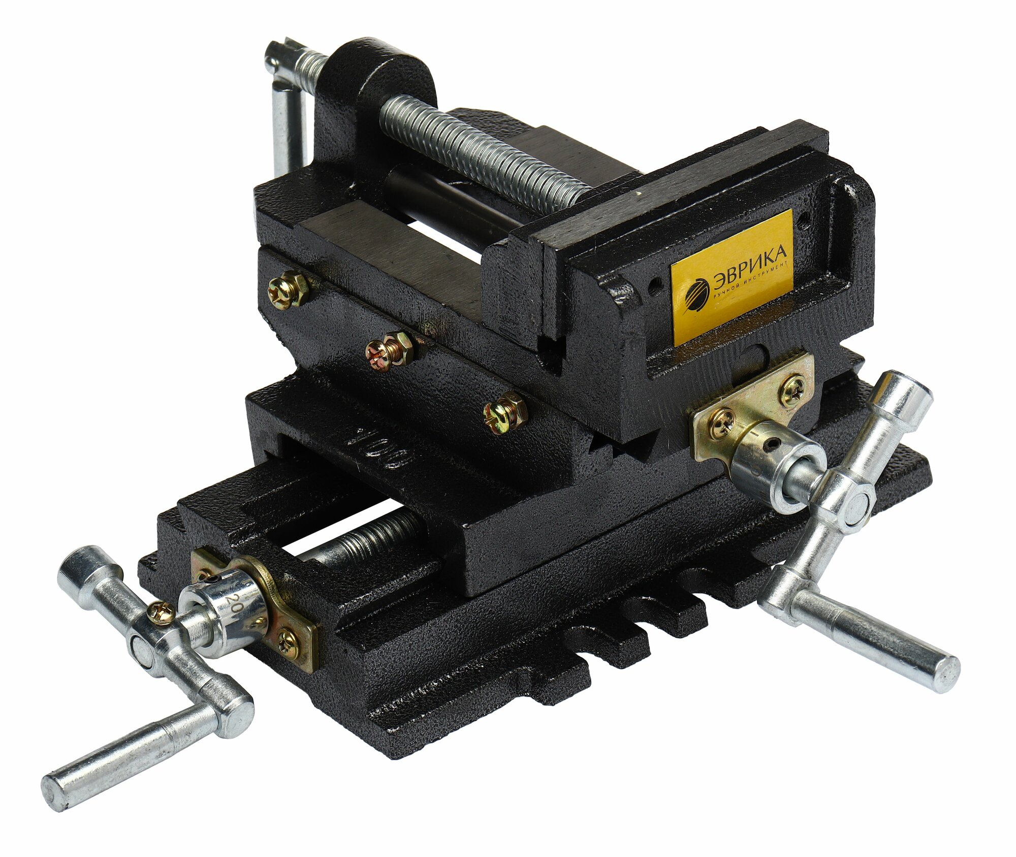 Тиски станочные ER-191100 с винтовыми механизмами для регулировки направления "вперед-назад", "лево-право" 4"-100мм чугунные эврика