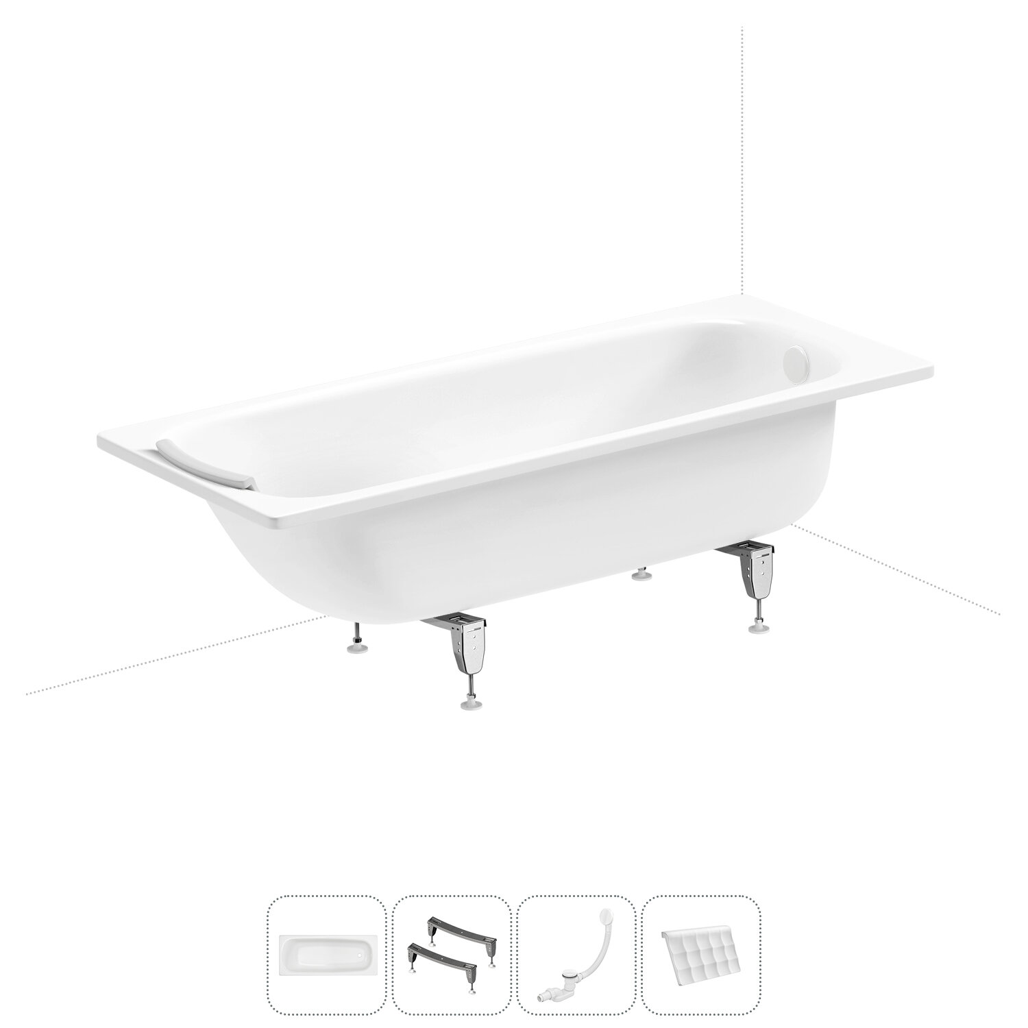 Стальная ванна 170х70 Sanitana BLB Universal 20220722R в наборе 4 в 1: металлическая ванна 170 х 70 см с шумоизоляцией, ножки, слив-перелив, подголовник