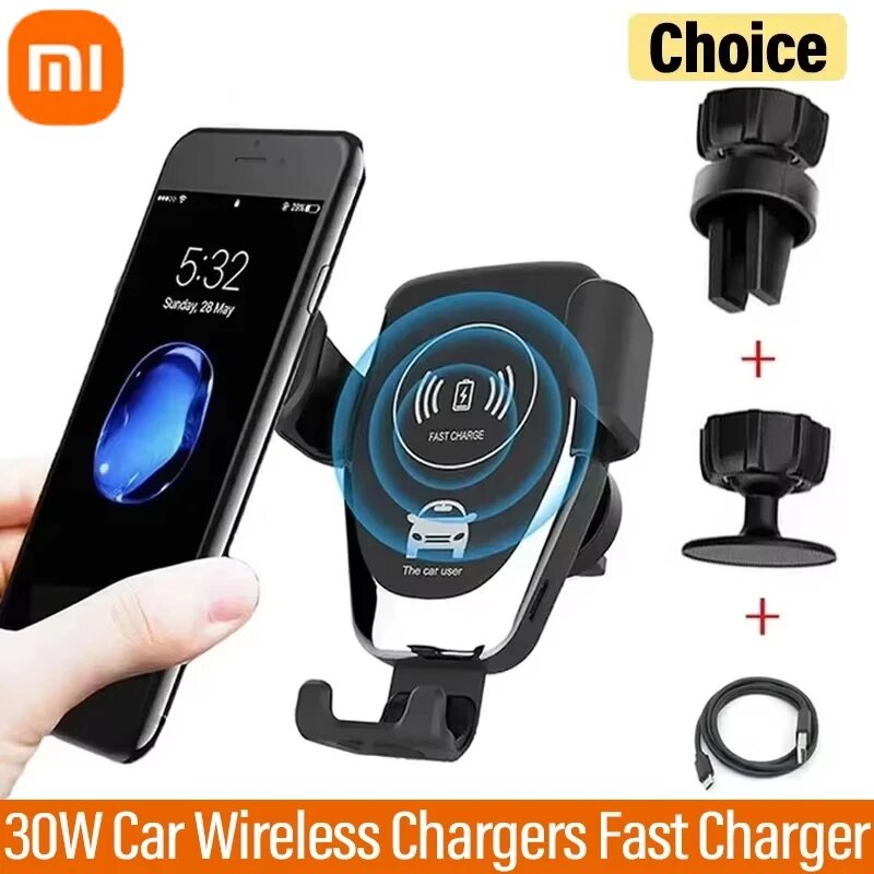 Картинки XIAOMI Беспроводное автомобильное зарядное устройство, держатель для мобильного телефона, вентиляционное отверстие, гравитационная индукционная подставка для быстрой зарядки для iPhone, Huawei, Samsung, новинка, хит продаж Black