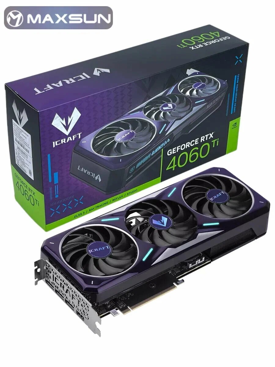 Видеокарта Maxsun iCraft RTX 4060Ti, 8ГБ, 4 монитора, 3 вентилятора