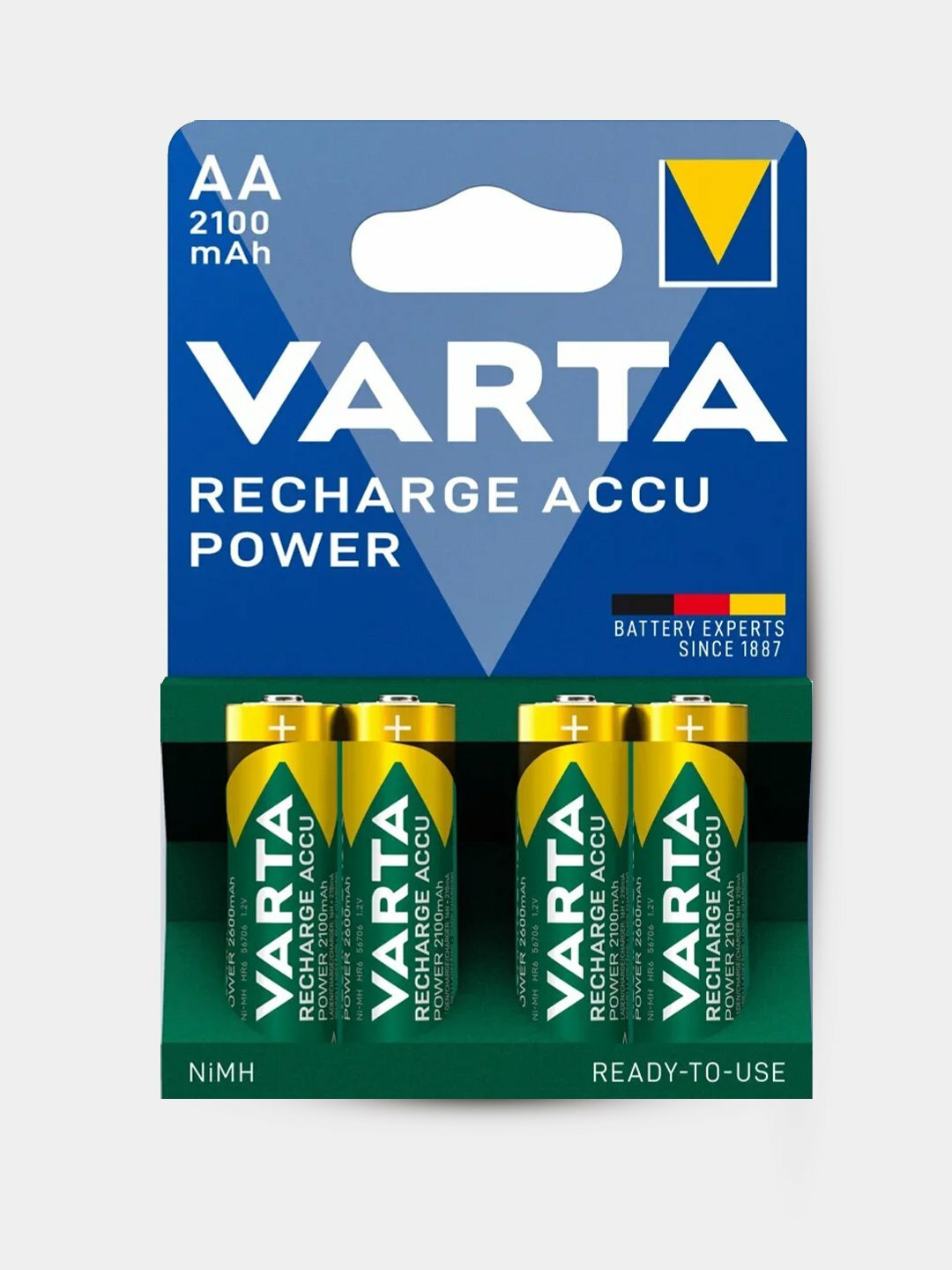 Аккумуляторные батарейки VARTA AA 2100 мАч — комплект 2 шт. NiMH