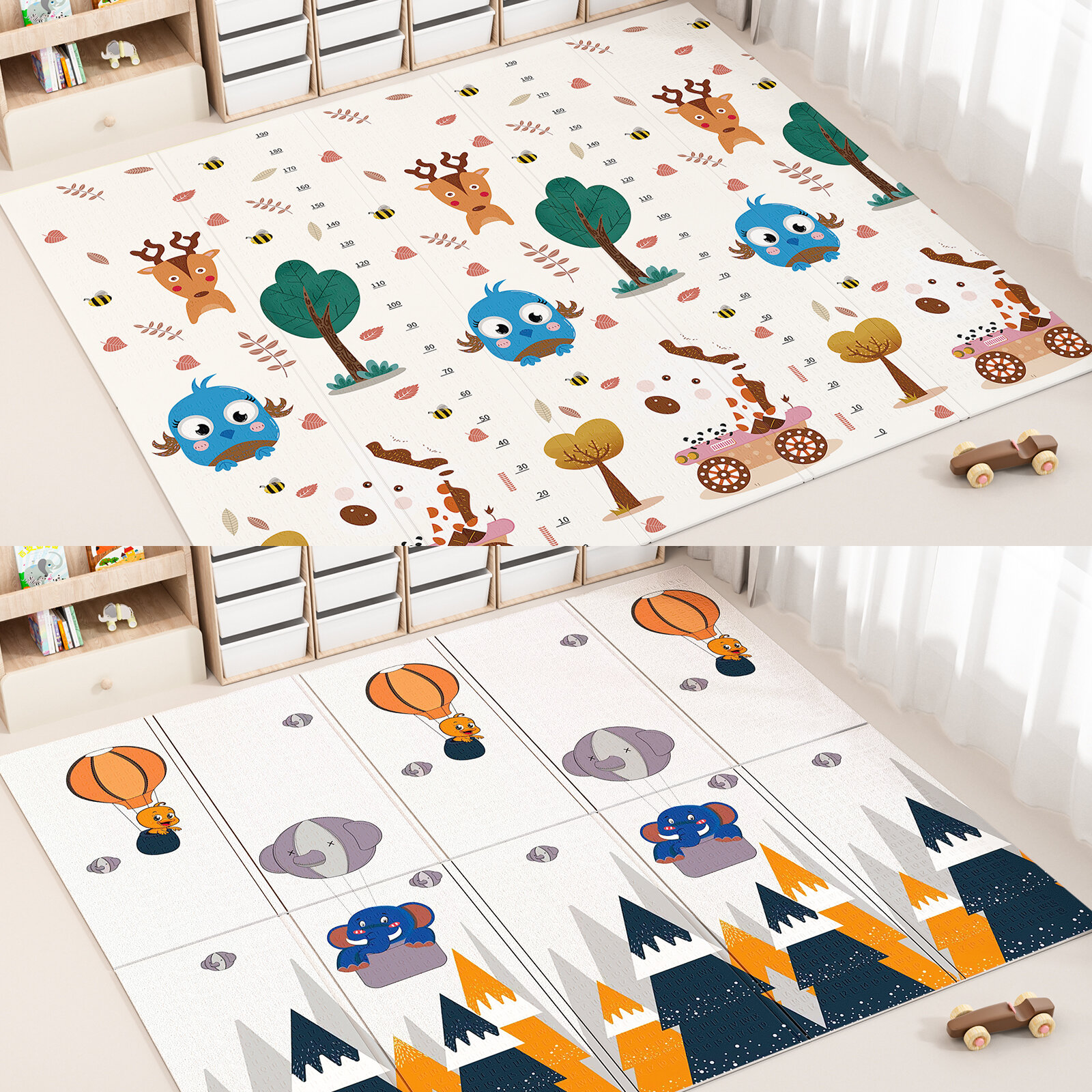 Коврик детский для ползания 180x200 PRAD KIDS "Осень/Воздушные шары" складной развивающий игровой двусторонний для новорожденных малышей