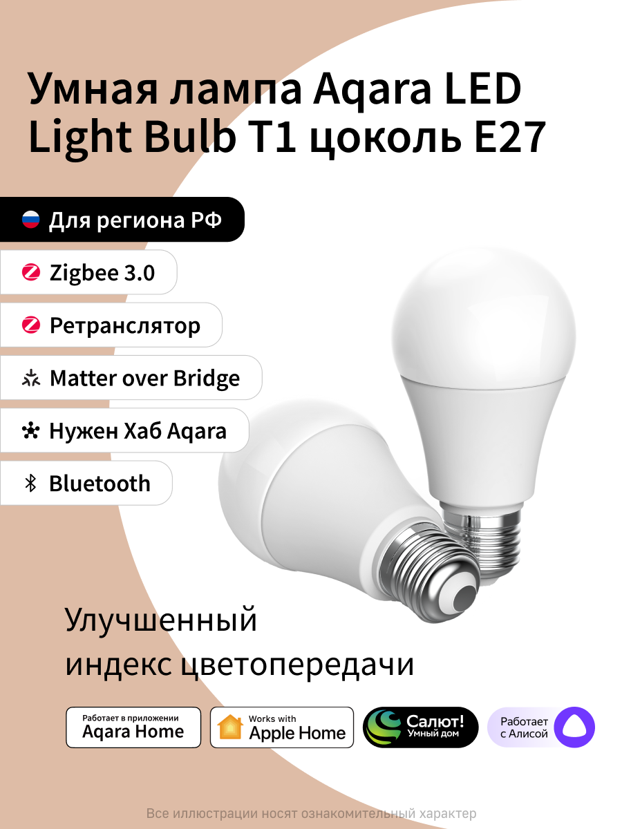 Умная лампочка Aqara T1 LEDLBT1-L01, умный дом, цоколь E27, память состояния лампы, белый
