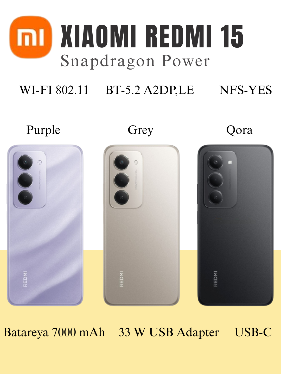 Смартфон Xiaomi Redmi 15, новая модель 2025 года, IPS LCD, 144H, 50 МП, f/1.8, аккумулятор 7000 мАч, фиолетовый,6/128 — фото 1
