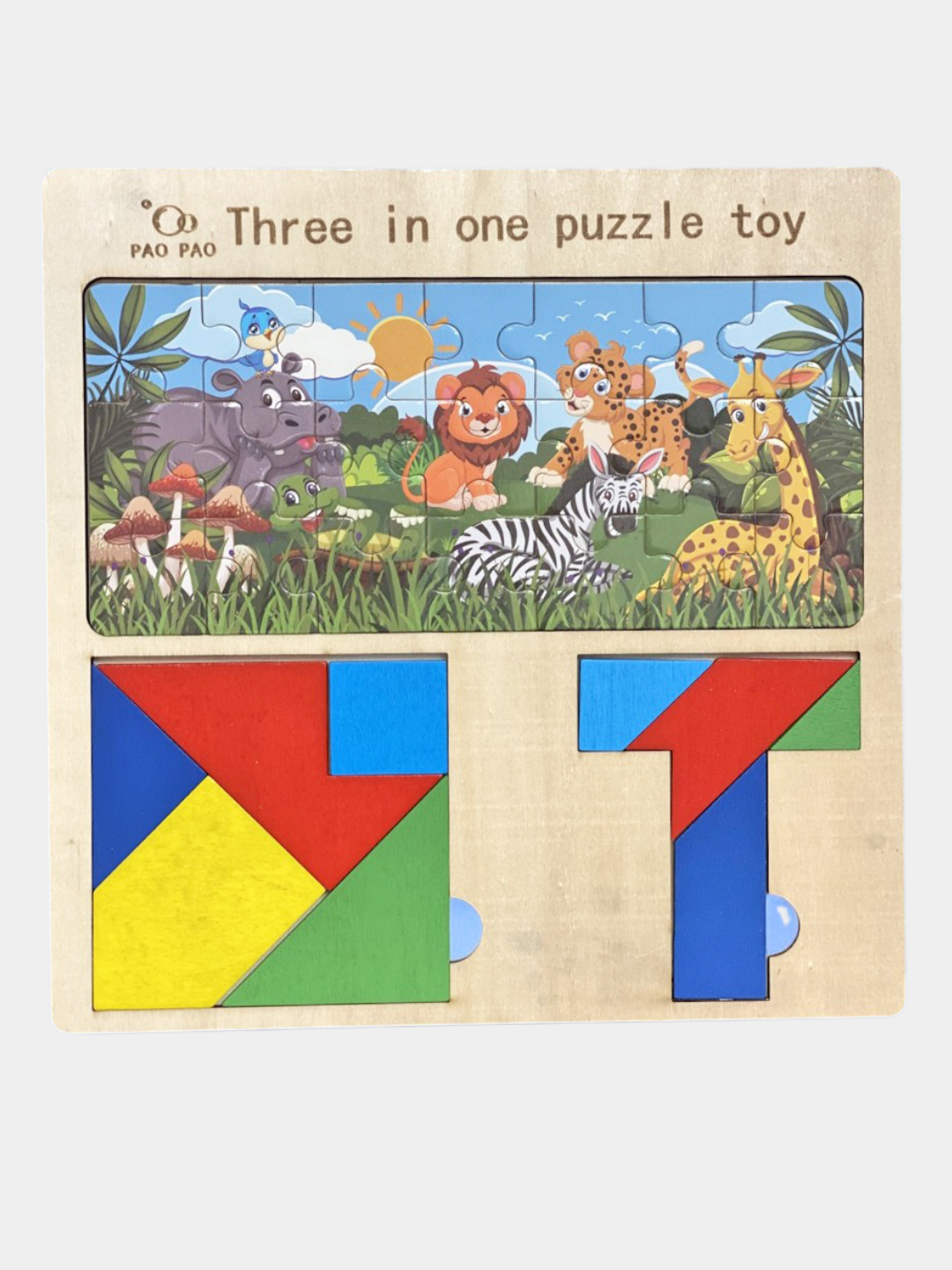 Сортер детский деревянный, головоломка, мозаика, танграм, 3D фигуры — фото 1