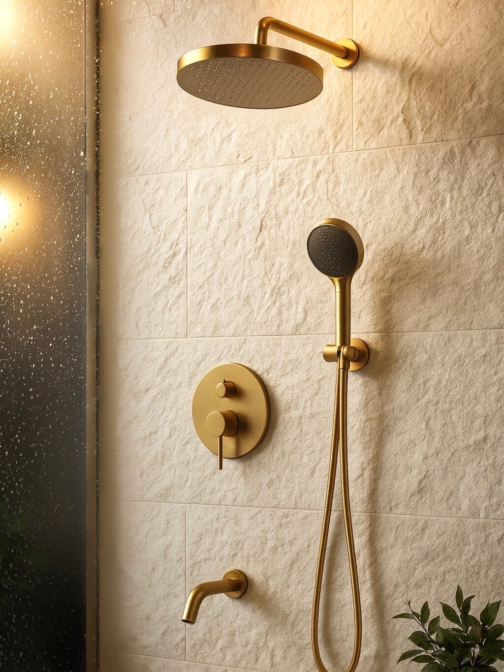 Душевая система с тропическим душем и смесителем скрытого монтажа матовое золото