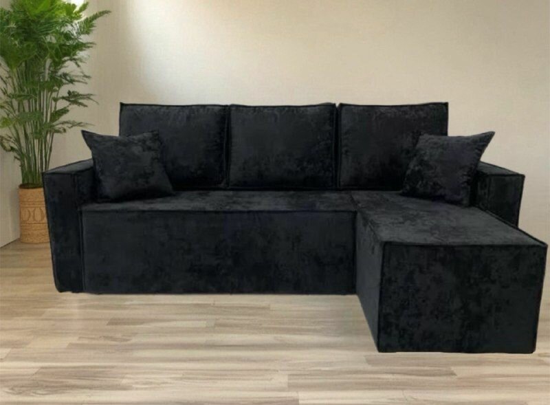 Угловой диван-кровать "Лофт" черный антивандальный велюр OWN № 22, правый угол