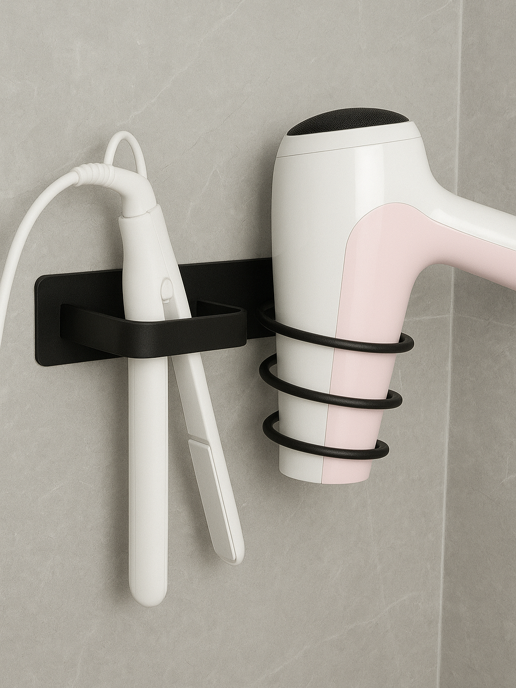 Держатель для фена и плойки в ванную (черный)