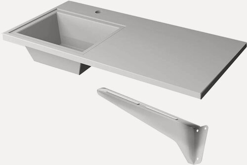 Изображение товара Раковина над стиральной машиной Stella Polar Мадлен 100 L с правым крылом, на кронштейне, белая, глянцевая, раковина для ванной из искусственного мрамора, прямоугольная