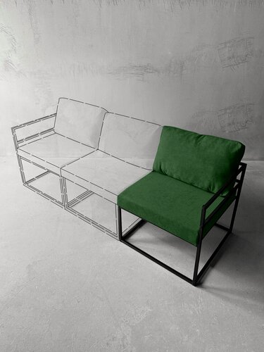 Изображение товара Диван мягкий удобный для отдыха, уличный, на балкон, веранду, лофт, минимализм, "Композит" зеленый велюр 1 секция угловая