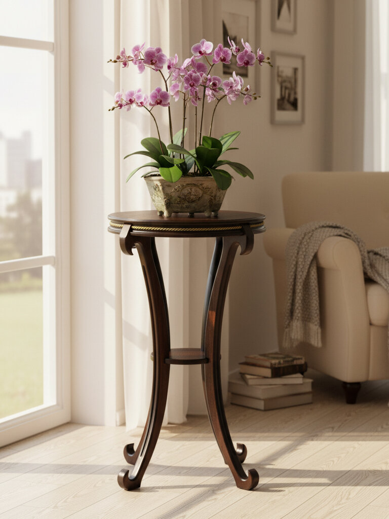 Подставка интерьерная IFERS Глория напольная, с полкой, цвет орех Л — фото 1