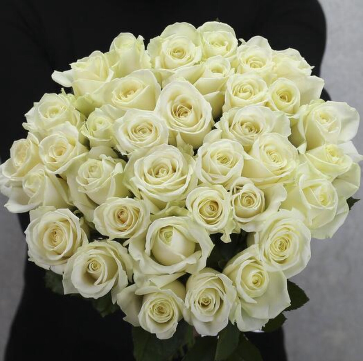 Живые цветы букет из белых роз сорт Аваланж 29 штук 40 см . Белые розы в букете под ленту