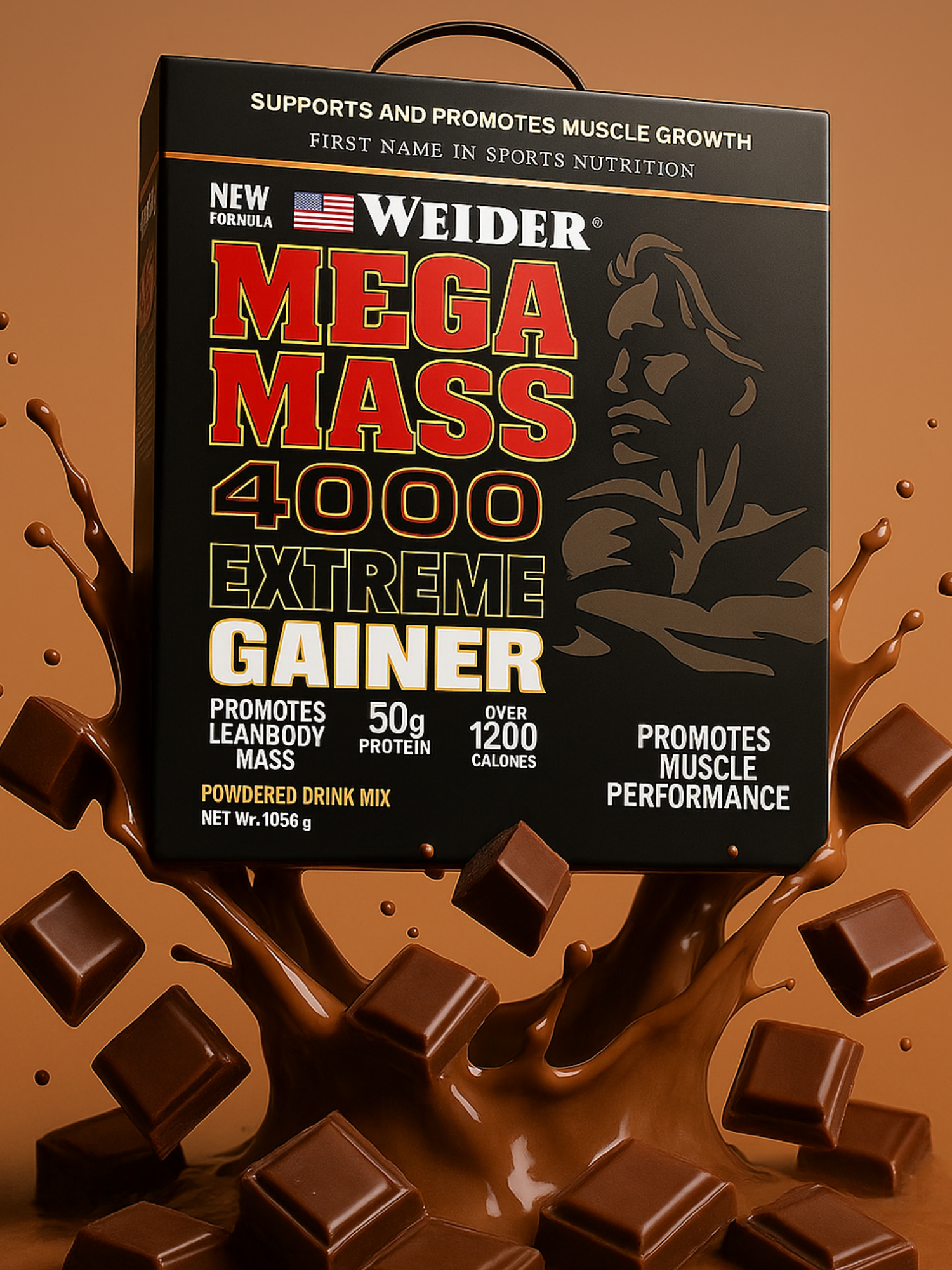 Geyner Mega Mass Weider Gainer Black, для набора массы, шоколад 1 kg — фото 1