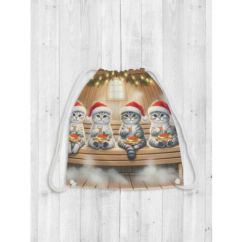 Сумка рюкзак-мешок для обуви и вещей с принтом Кошачья радость 38x40см JoyArty 1484₽