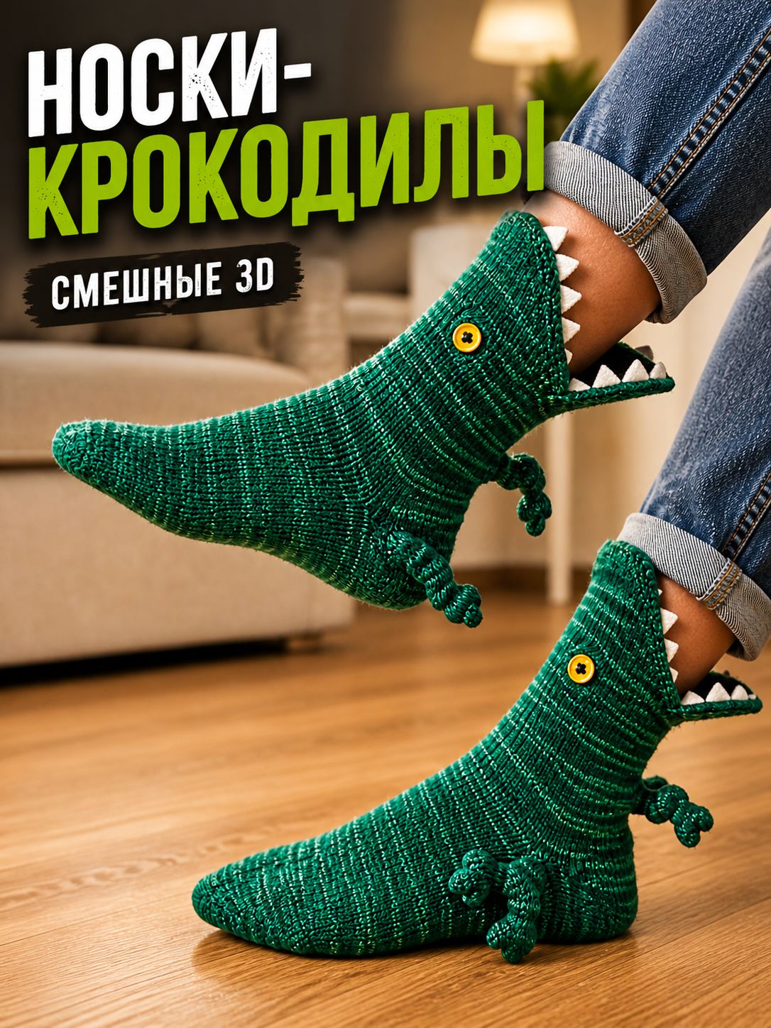 Носки крокодилы 3D с пастью, смешной подарок, для мужчин и женщин