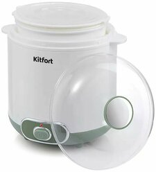 Йогуртница Kitfort KT-2005, 20 Вт, объем чаши 1,5 л, ведро для слива сыворотки в комплекте, цвет белый/зеленый