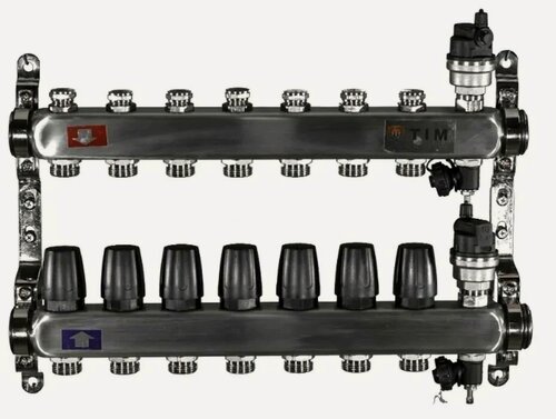 Изображение товара Коллекторная группа 1" - 3/4" евроконус 7 отводов, нержавеющая сталь
