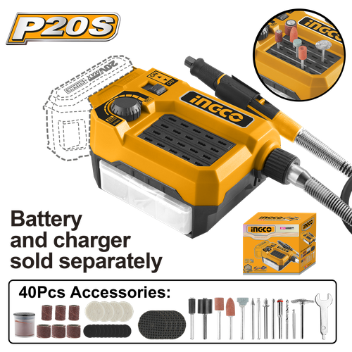 Гравер аккумуляторный INGCO CMGLI2001 20В набор насадок 40 предметов 5300₽