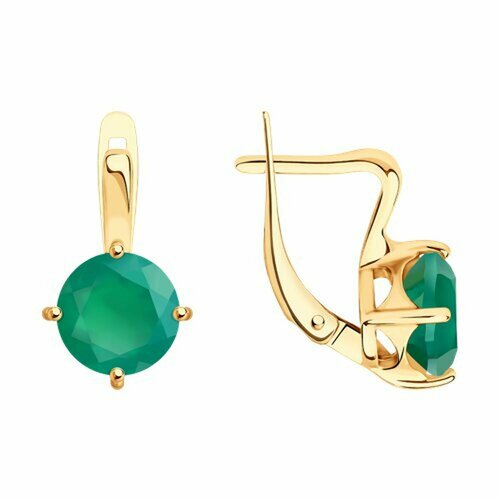 Серьги Diamant online, серебро, 925 проба, золочение, агат, длина 1.7 см, , зеленый