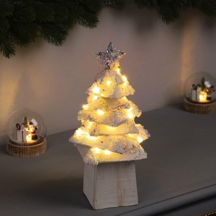 Фигура деревянная «Ёлочка белая» 27×14×14 см 35 LED батарейки AAx2 (не в комплекте) свечение теплое белое