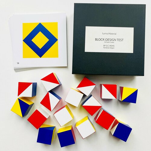 Кубики Кооса 16 кубиков, 18 карточек - LUMO MATERIAL, невербальный тест интеллекта, цветные кубики, Block-Design Test