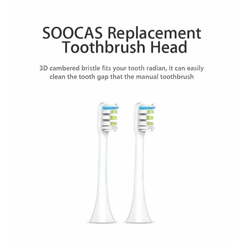 Насадка SOOCAS для зубной щетки V1, X1, X3, X3U, X3Pro, X5, D3, XIAOMI, белые, комплект из 2шт