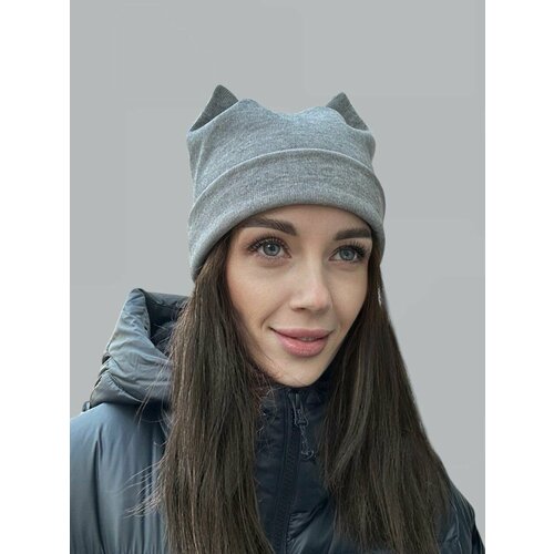 фото Шапка babygood шапка с ушками, шапка кошка для девочек и женщин, размер onesize, серый