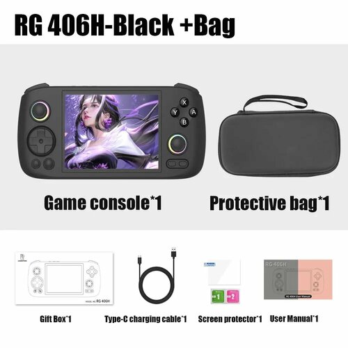 ANBERNIC RG 406H портативная игровая консоль Android 13, Black Bag, No Game Card