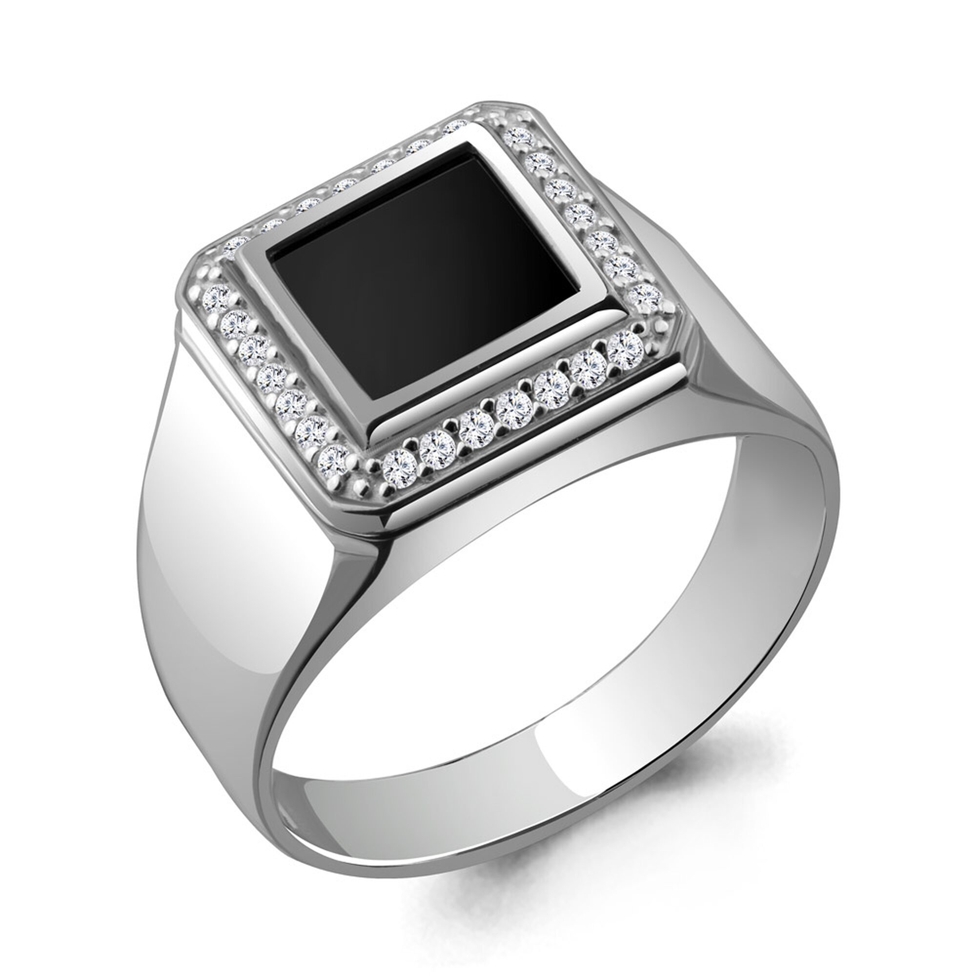 Печатка Diamant online, серебро, 925 проба, родирование, фианит