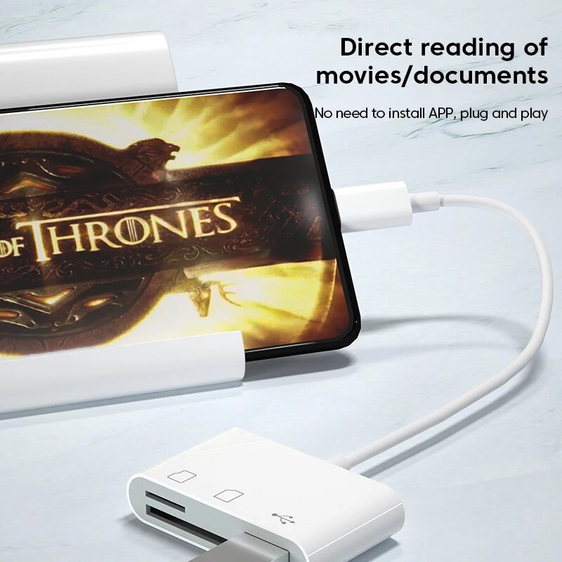 Изображение 3-в-1 USB C Card Reader Внешний U-диск SD TF Карта памяти Чтение для Samsung Xiaomi Телефон ПК Ноутбук Аксессуары OTG Конвертер, White