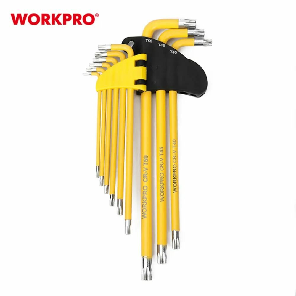 WORKPRO Набор Г-образных ключей TORX длинные 9шт в держателе WP222008