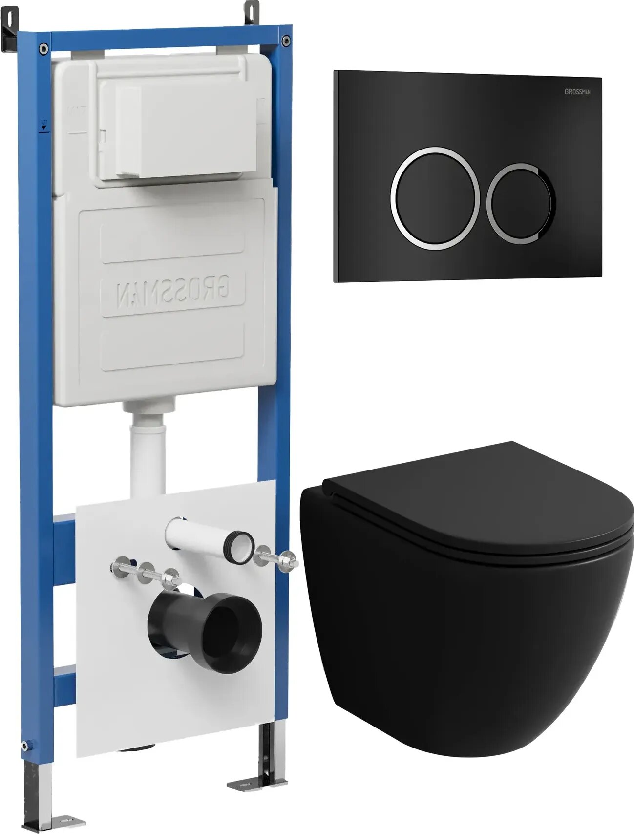 Унитаз Grossman Торнадо 97.4455BMSQ.01.210 с инсталляцией и черной матовой кнопкой смыва