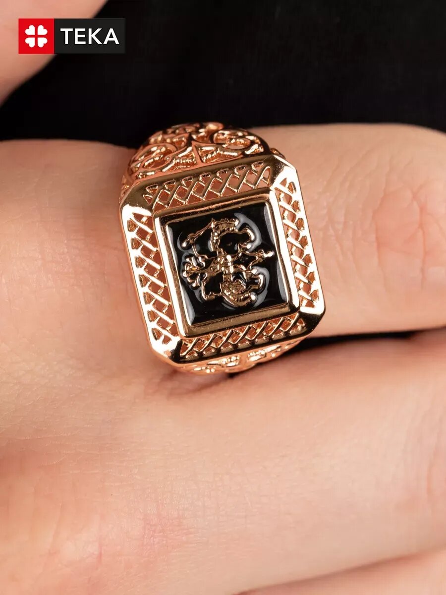 Печатка TEKA, эмаль, размер 21, золото — фото 1