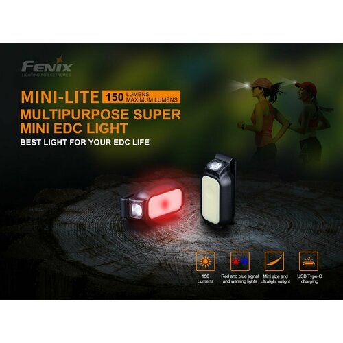 Фонарь Fenix MINI-LITE аккумуляторный Type-C белый красный и синий свет маячок клипса 2800₽