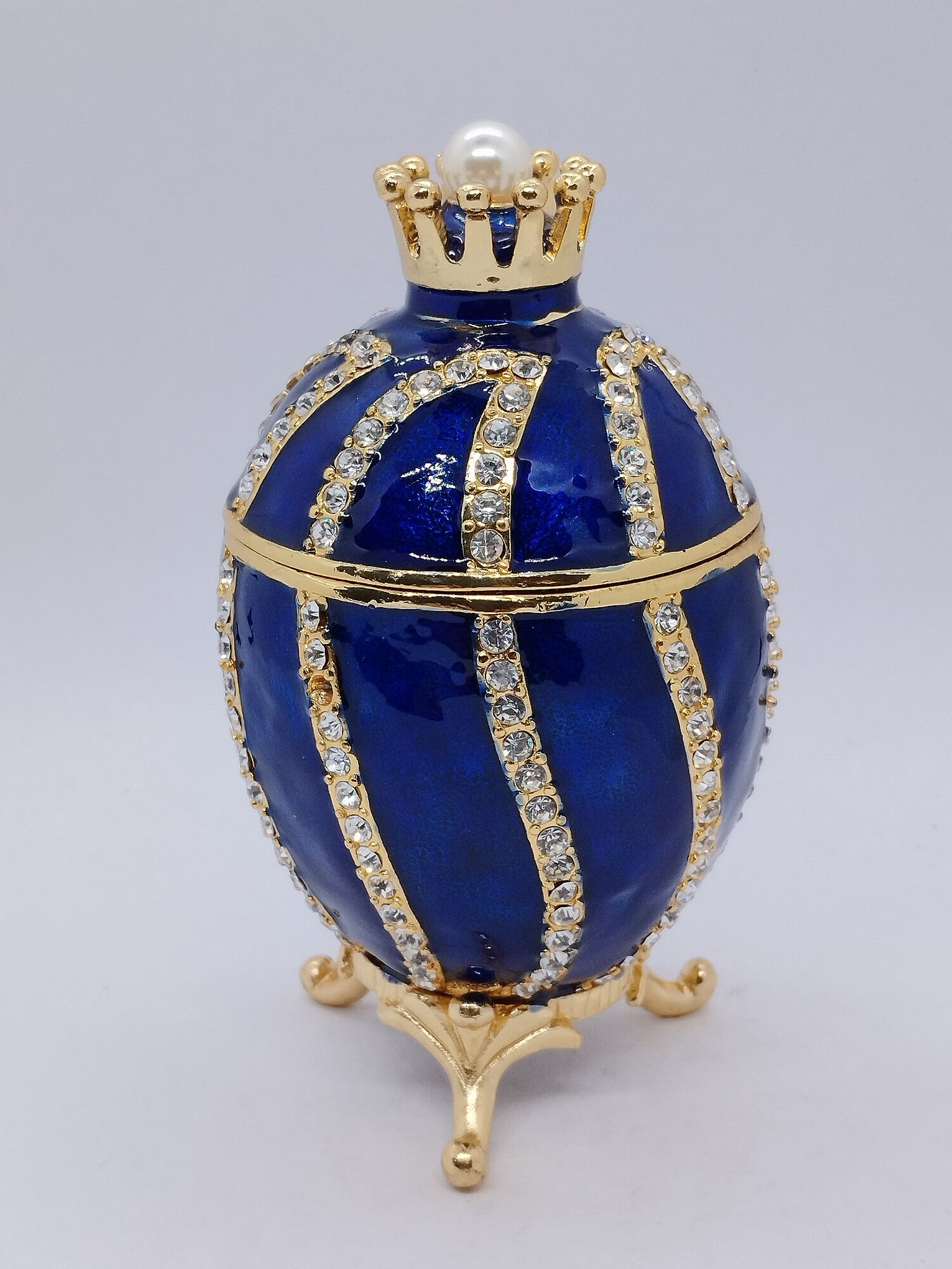 Яйцо Фаберже витое с короной, большое, синее, арт . 618-01