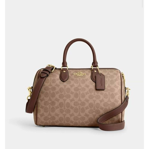 фото Сумка сэтчел coach, фактура гладкая, бежевый