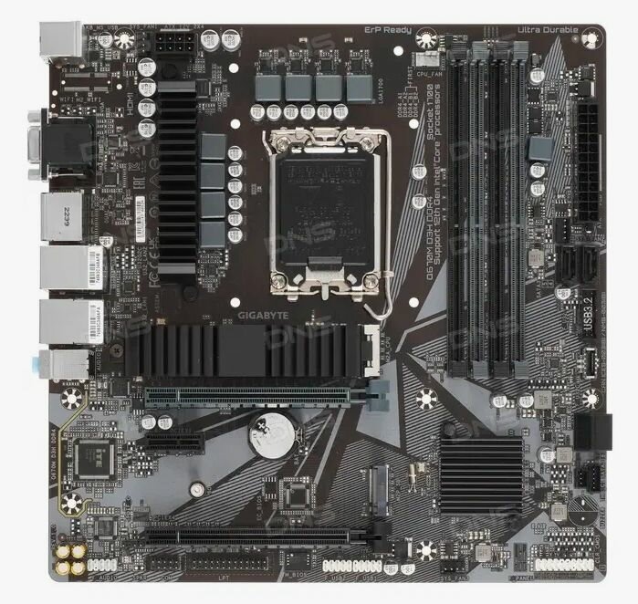 Материнская плата GIGABYTE Q670M D3H DDR4 (Q670M D3H DDR4) - LGA 1700, Intel Q670, 4хDDR4-3200 МГц, 2хPCI-Ex16, 2хM.2, Micro-ATX