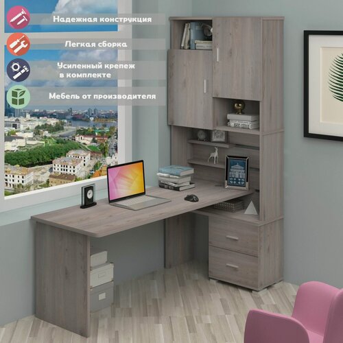 Изображение товара Стол компьютерный Мэрдэс СР-720/180 н-прав Нельсон, с полками, с ящиками, 96х160х216 см, ЛДСП, угловой