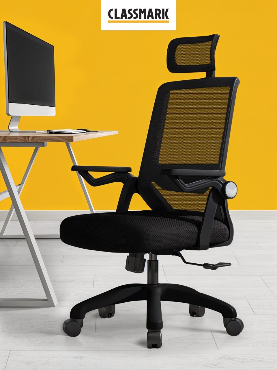 Кресло компьютерное Classmark 166-1C Black офисное поддержка для спины и шеи на колесиках, стул для руководителя или школьника, черное