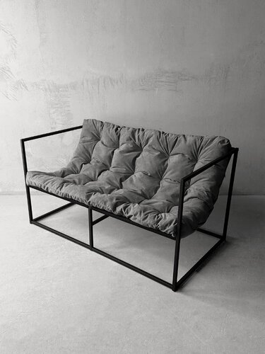 Изображение товара Диван лофт прямой, уличный, в офис, на балкон, на веранду, в гостинную, кухонный, минимализм, Лофтовик + велюр серый