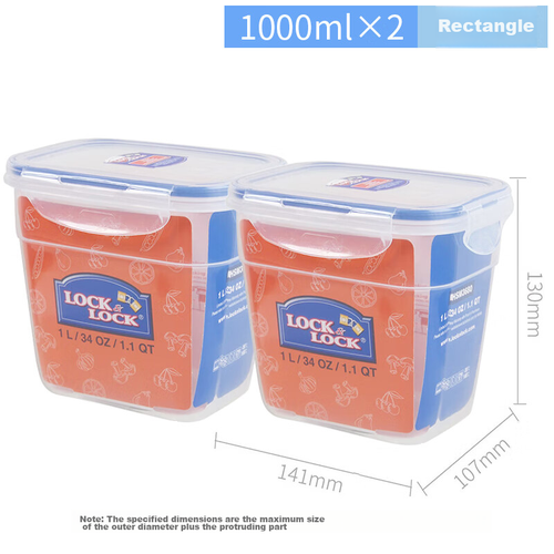 Lock & Lock, Imported Food Storage Containers, Sealed Microwave-Safe Plastic Lunch Boxes, Refrigerator Storage Containers, 1L*2