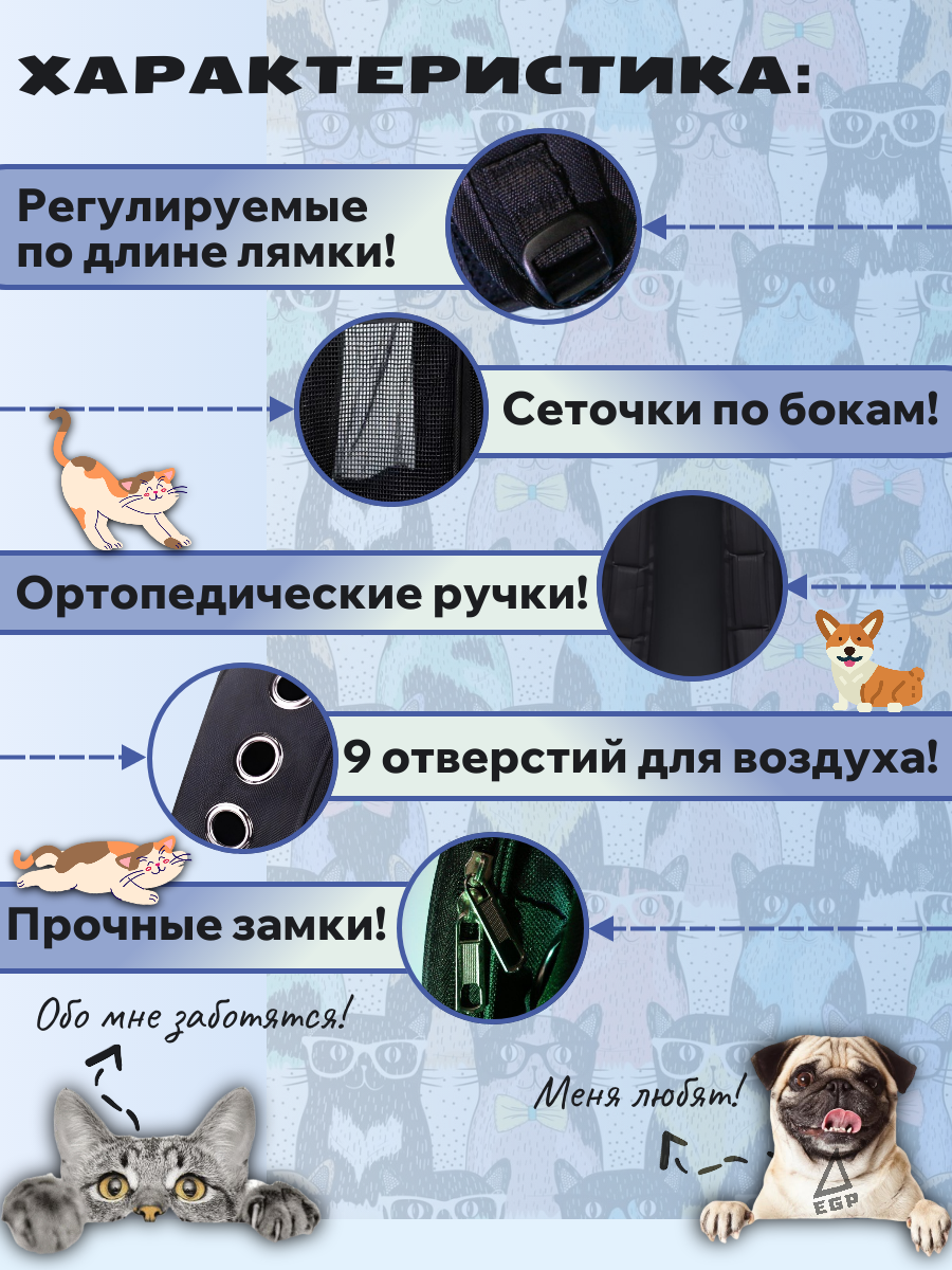 Рюкзак переноска для животных мелких пород черный с прозрачной дверцей — фото 1
