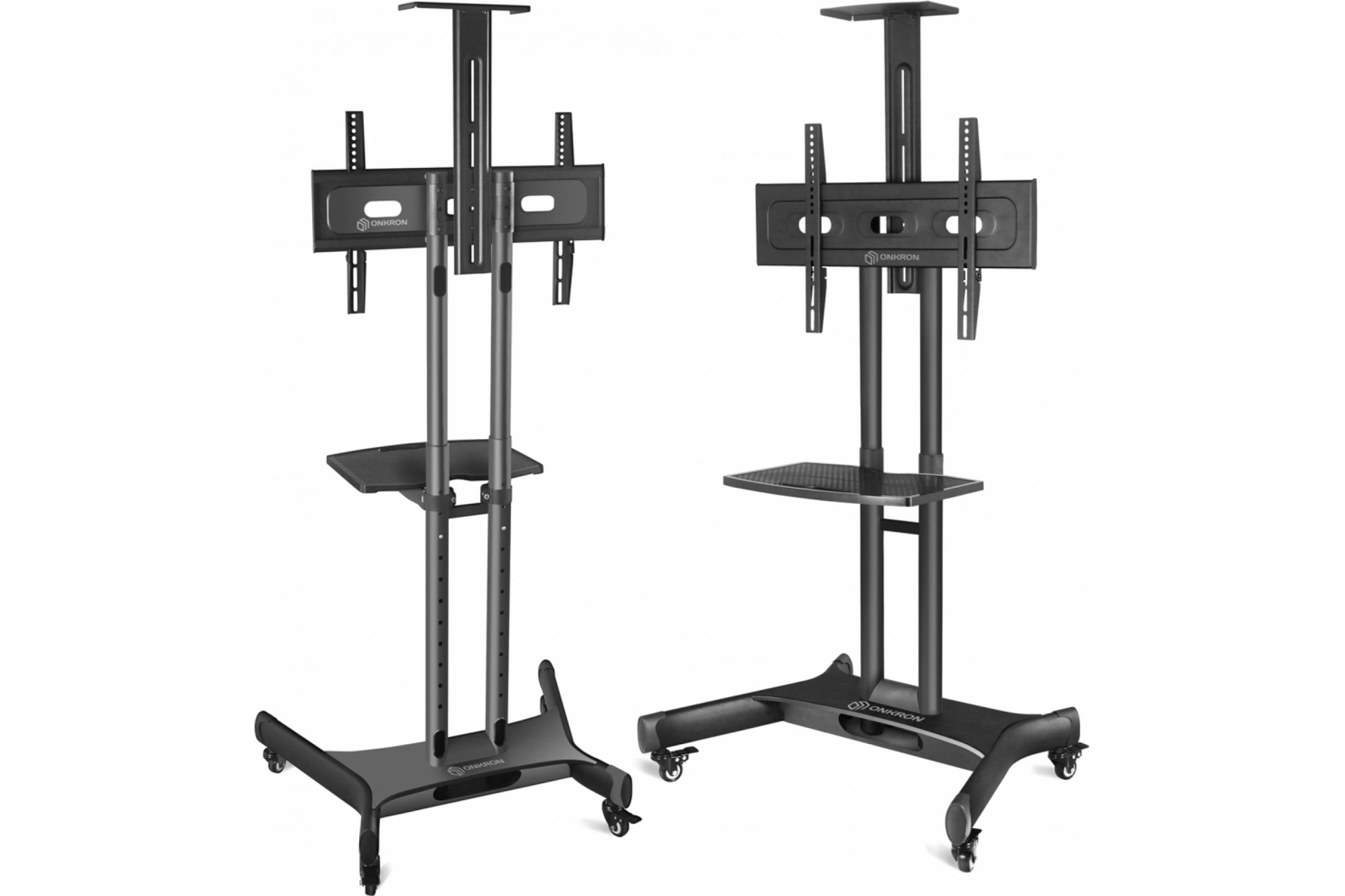 Мобильная стойка ONKRON TS1551 на 1 ТВ/ 32-65" от 200х200 до 400х600 регулировка полки по высоте колесики с блокировкой черная - фото №3