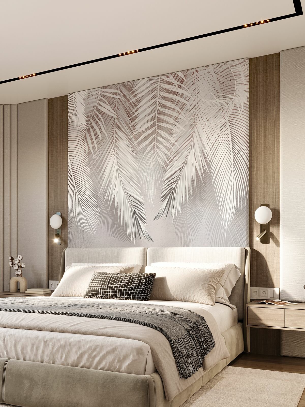 Фотообои/T-390 Светлые бежевые листья 4 200х270